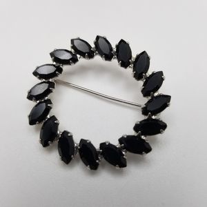 Black glass rhinestones circle brooch unbranded